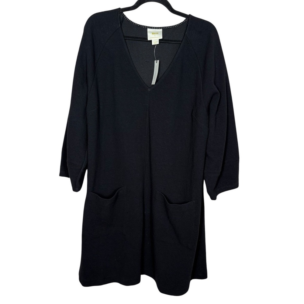 Maeve By Anthropologie Black Bubble Sleeve Dress Size XL Pockets NEW